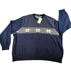 Crown & Ivy 4X Big Navy Fair Isle Lambswool Blend Sweater NWT Nordic Crewneck
